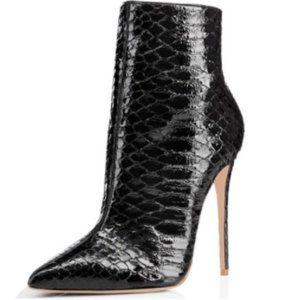 Black Snakeskin Pointed Toe Stiletto Ankle Boot